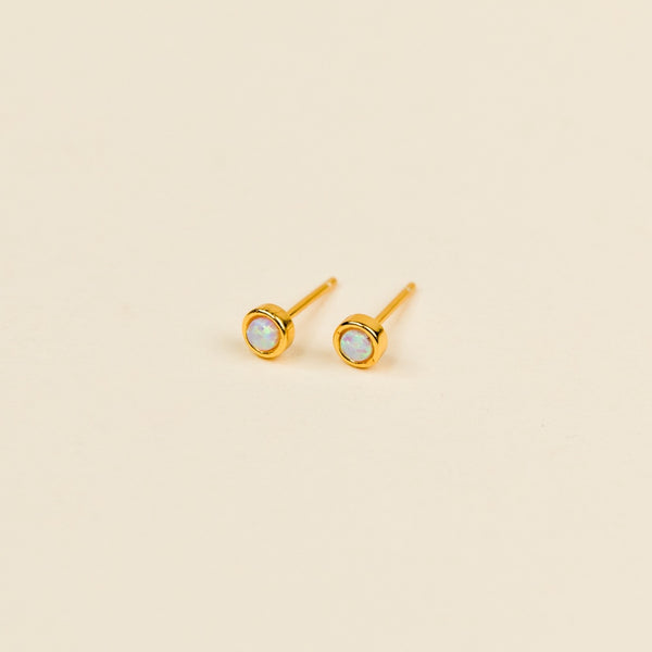 Gold Vermeil Round Opal Semiprecious Stone Stud Earrings by Admiral Row