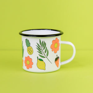 Fruits & Flowers Enamel Mug by Jenny Lemons