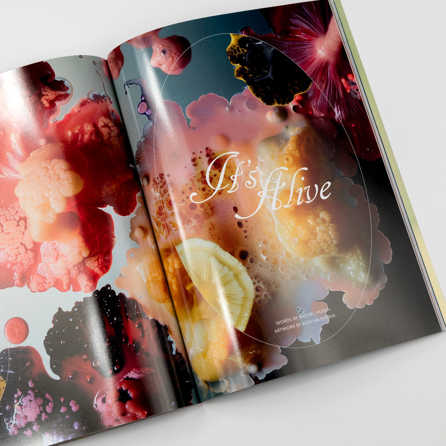 Open book with colorful abstract design and 'It's Alive' text on a white background