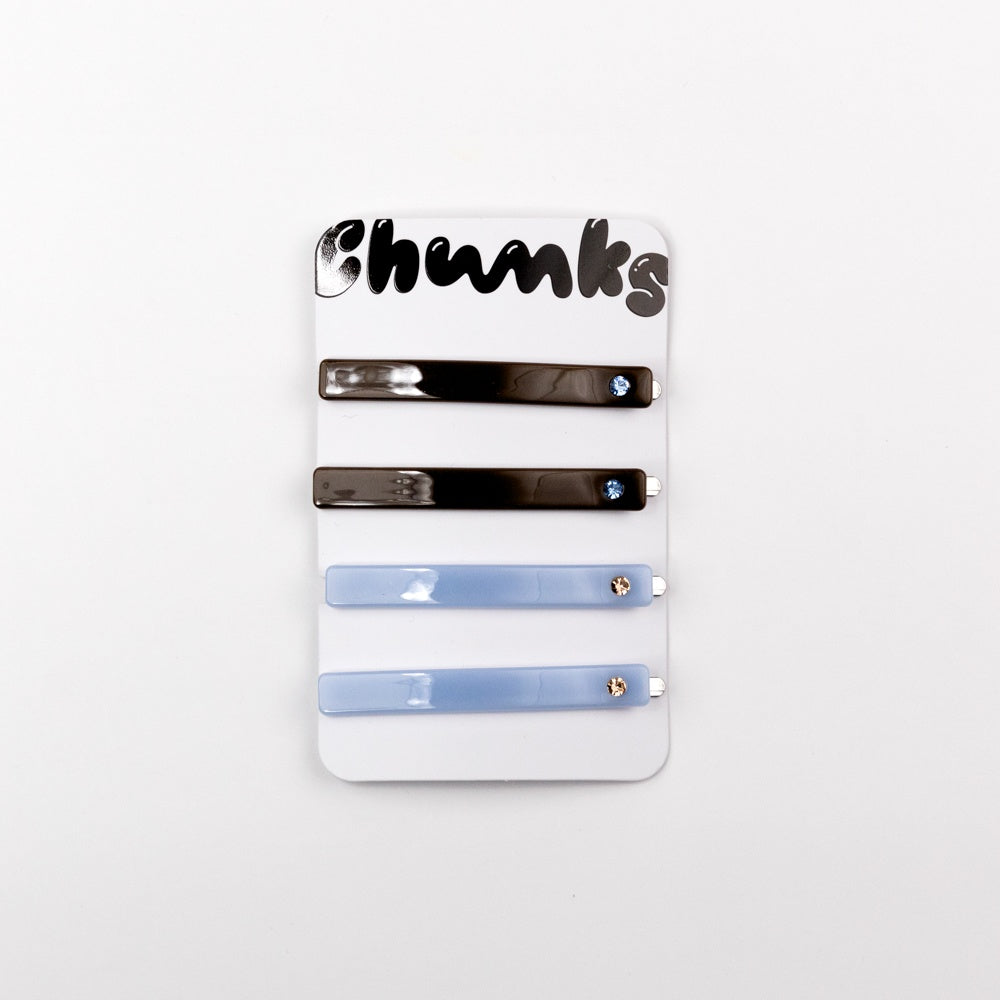 Set of hair clips on a 'Chunks' branded card against a white background