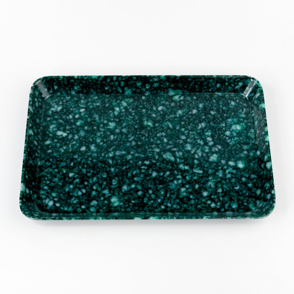 Speckled green rectangular tray on a white background