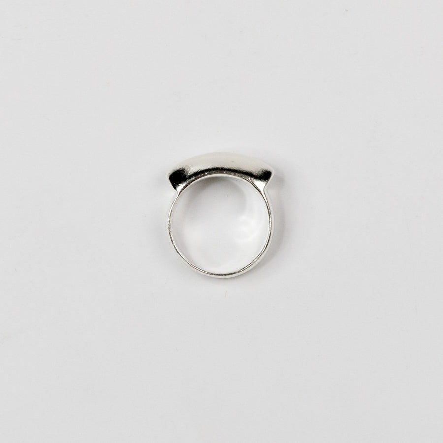 Silver ring on a light gray background