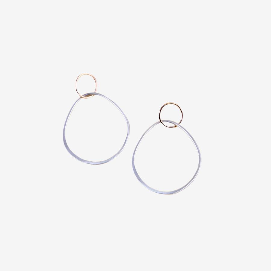 Interlocking Circle & Pear Post Earrings - Silver & Rose Gold