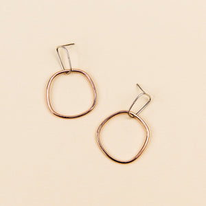 Interlocking Rectangle and Square Post Earrings - Silver and Rose Gold