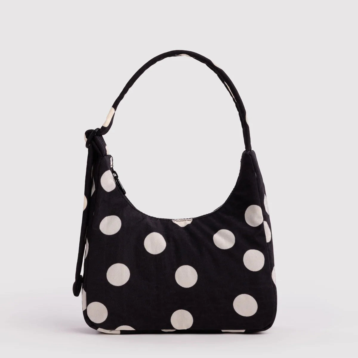Mini Nylon Shoulder Bag - Black and Cream Polka Dot