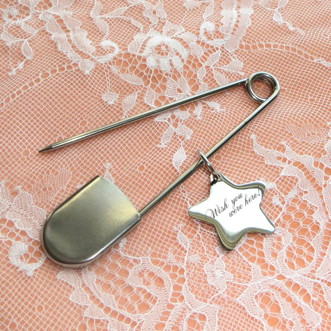 Oversized Safety Pin Keychain with Star Charm