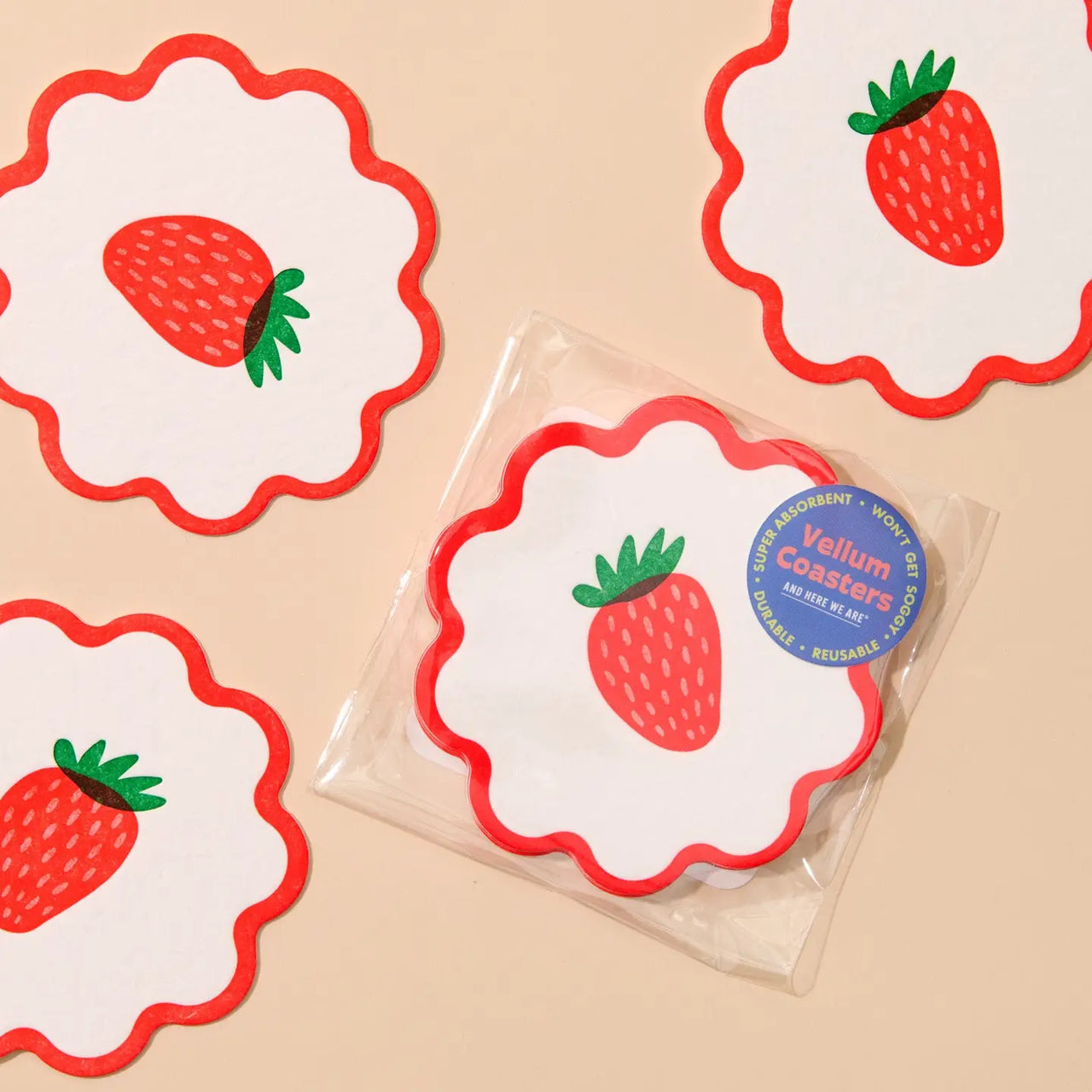 Strawberry Letterpress Vellum Coaster Set of 4
