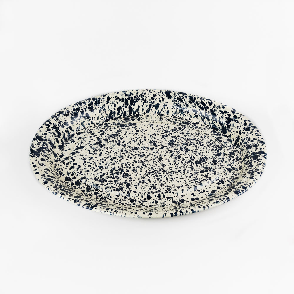 Splatter Enamelware Oval Platter - Navy & Cream Splatter