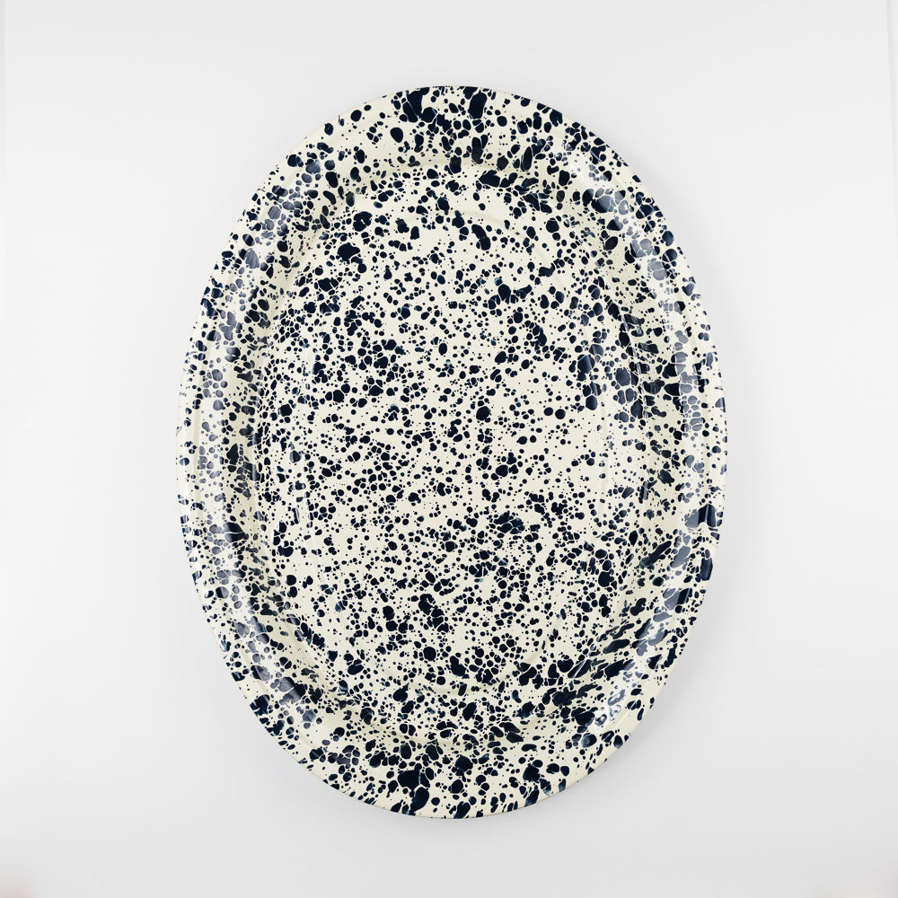Splatter Enamelware Oval Platter - Navy & Cream Splatter