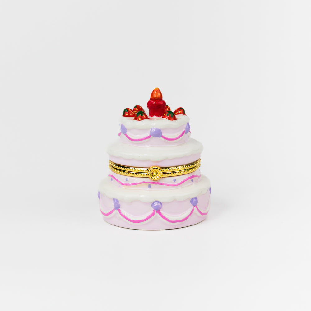 Strawberry Birthday Cake Hand Painted Trinket Box