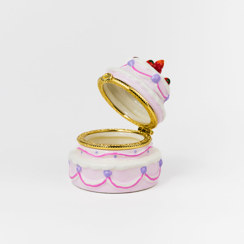 Strawberry Birthday Cake Hand Painted Trinket Box