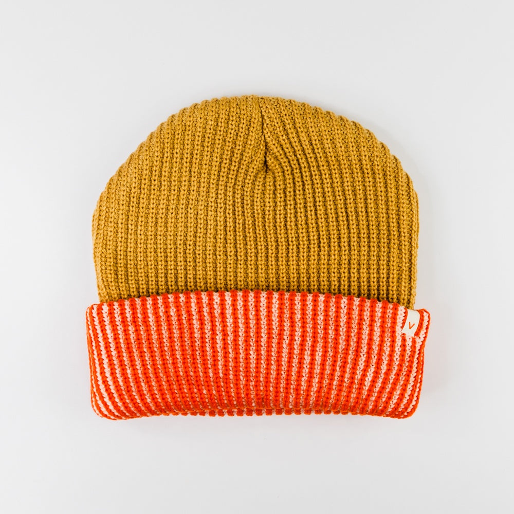 Stripe Cuff Plush Beanie - Camel Poppy