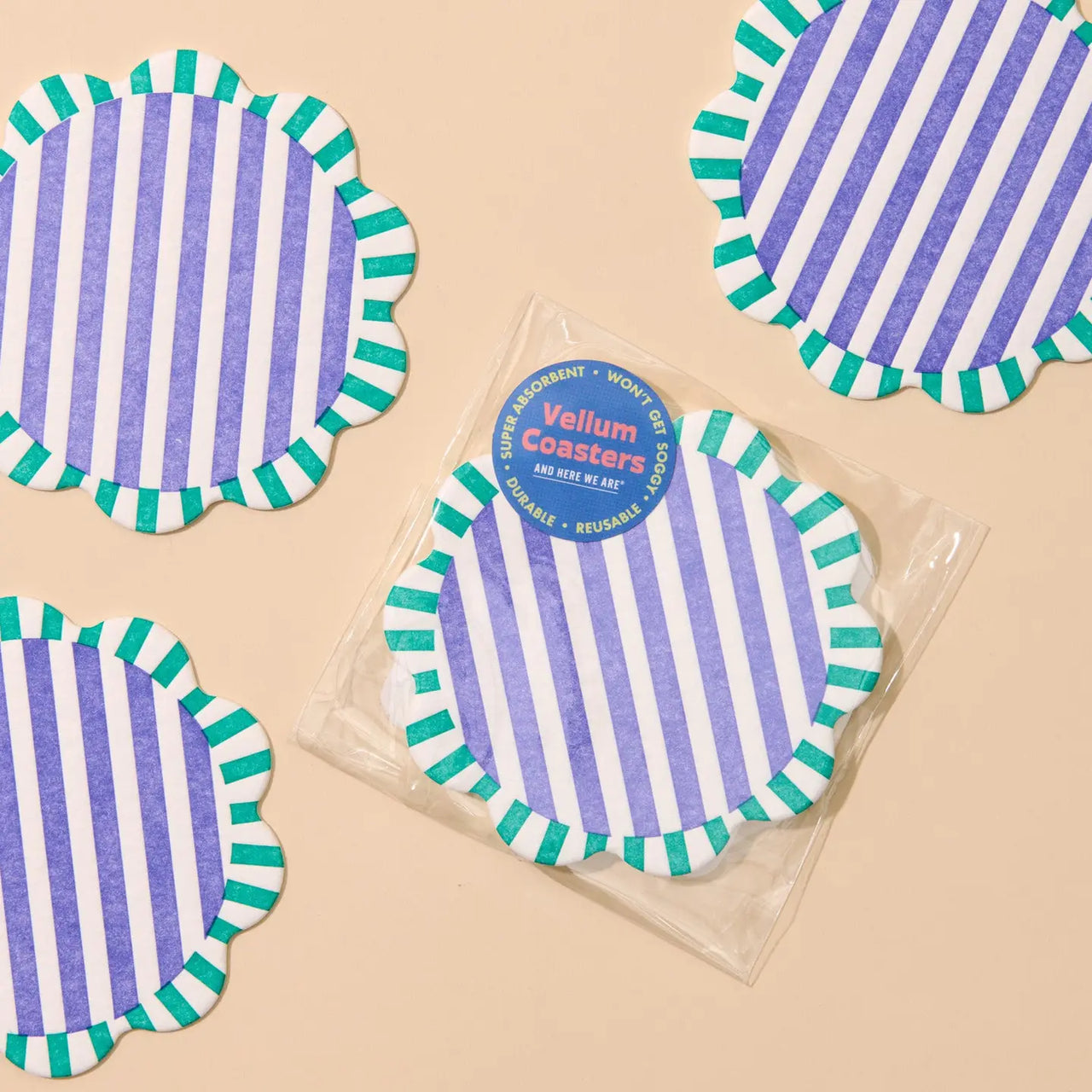 Capri Stripe Letterpress Vellum Coaster Set of 4
