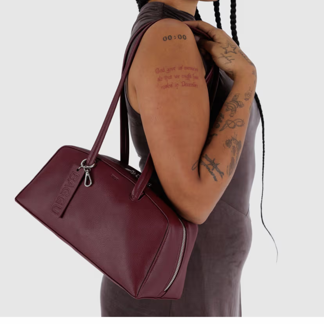 Small Recycled Leather Bowler Bag - Mahogany