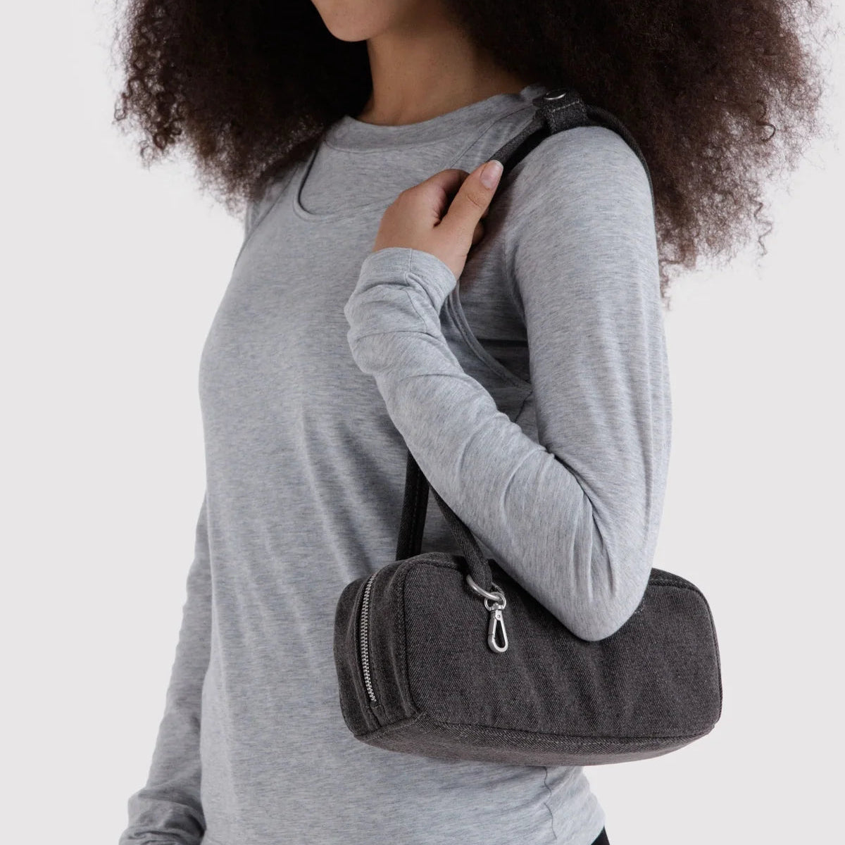 Small Denim Bowler Bag - Washed Black Denim