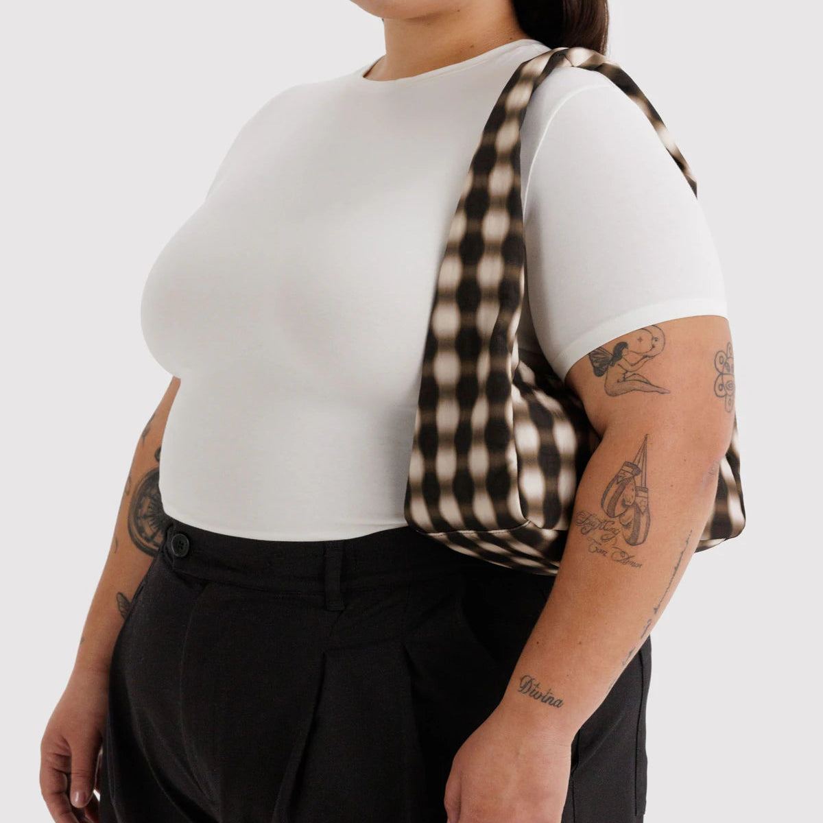 Small Nylon Meringue Bag - Blurred Gingham Brown