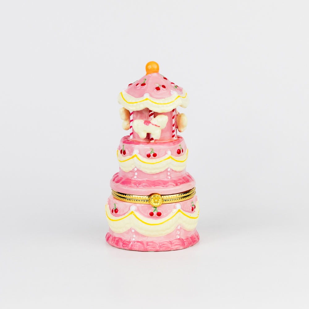 Pink Carousel Cake Hand Painted Trinket Box