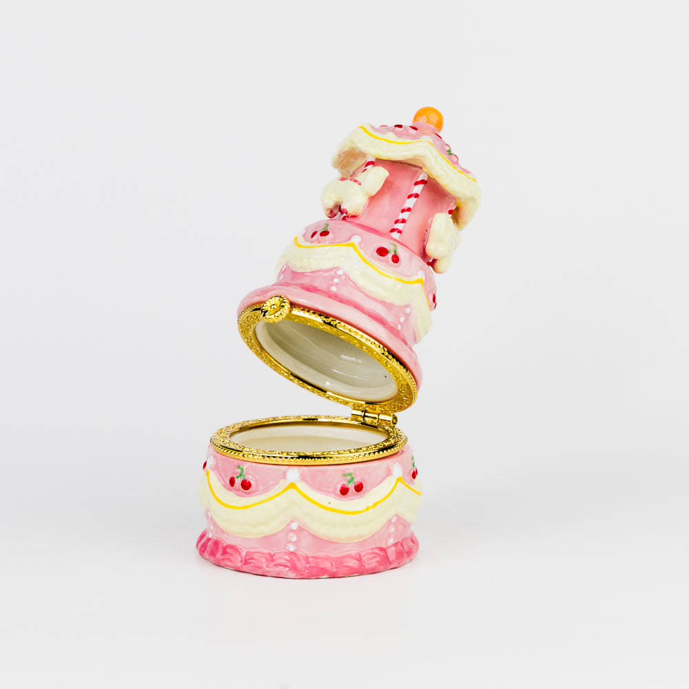 Pink Carousel Cake Hand Painted Trinket Box