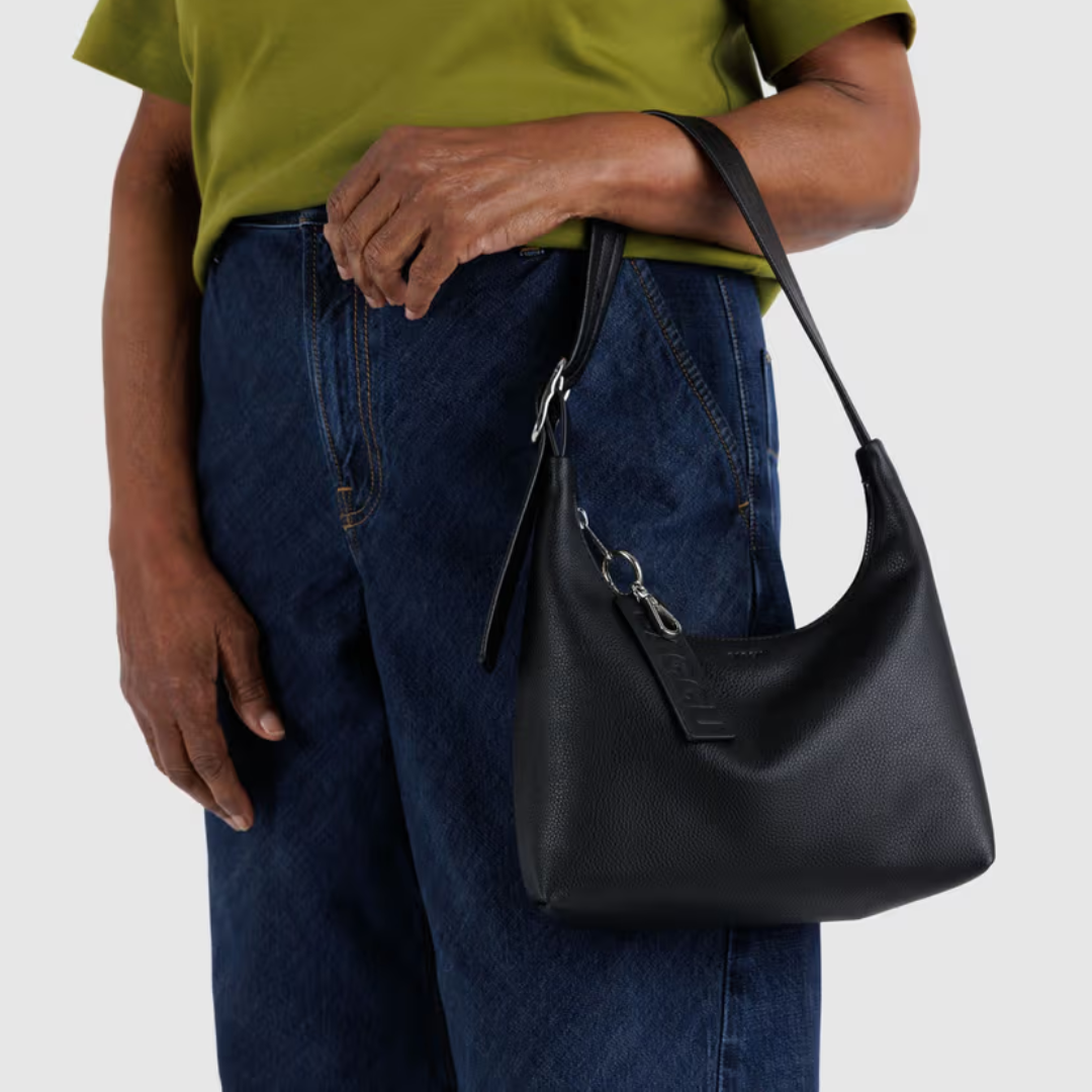 Mini Recycled Leather Shoulder Bag - Black