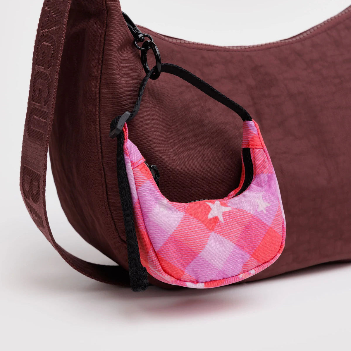 Crescent Bag Charm - Pink Star Plaid