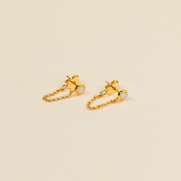 Gold Opal Semiprecious Stone Chain Huggie Earrings by Admiral Row