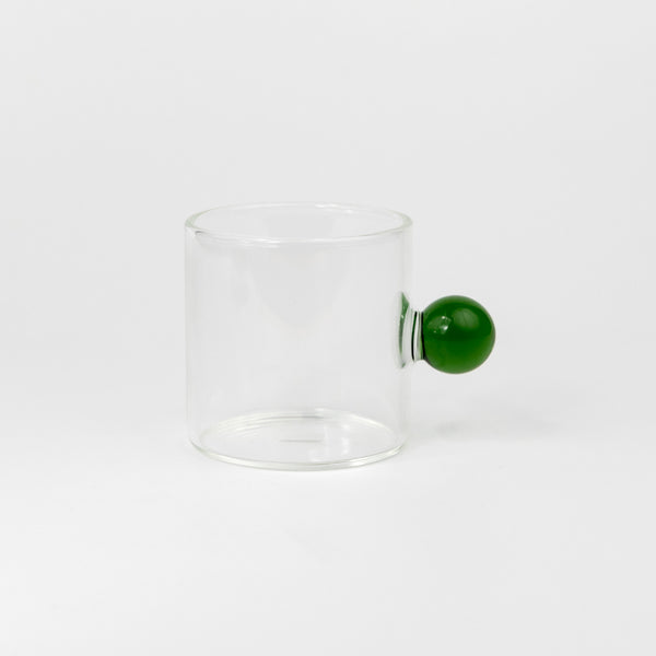Glass Coffee Cup with Ball Handle 100ml - Green