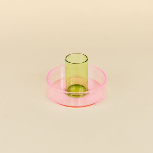 Block Design Candlestick Holder in Pink and Green