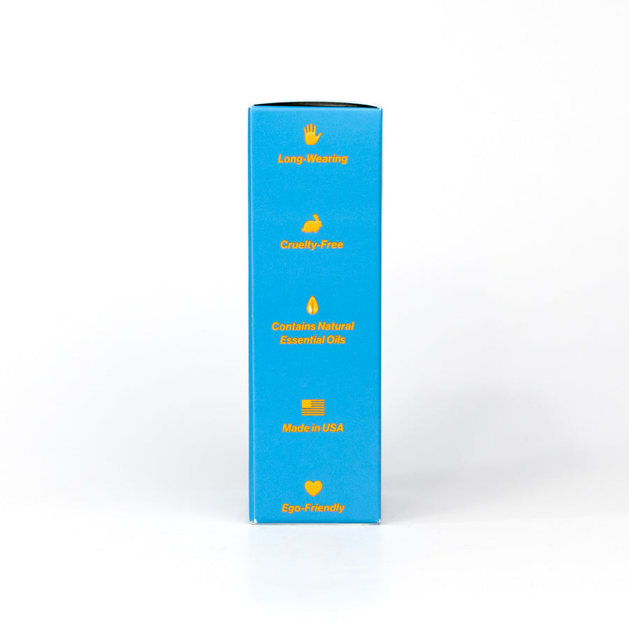 Blue box with yellow text and icons on a white background