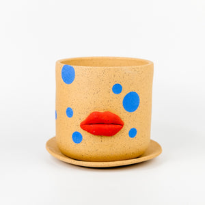 Bowl Cut Ceramics Polka Dot Lip Planter  4 inches