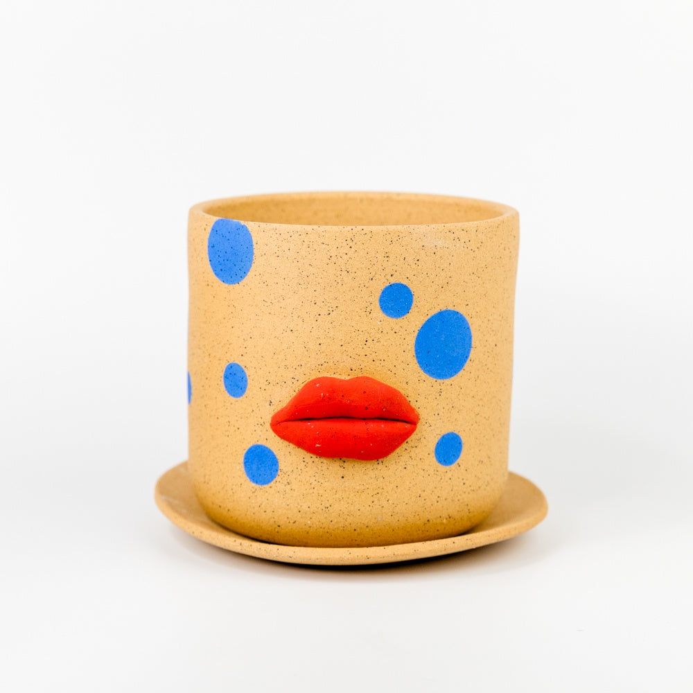 Bowl Cut Ceramics Polka Dot Lip Planter  4 inches