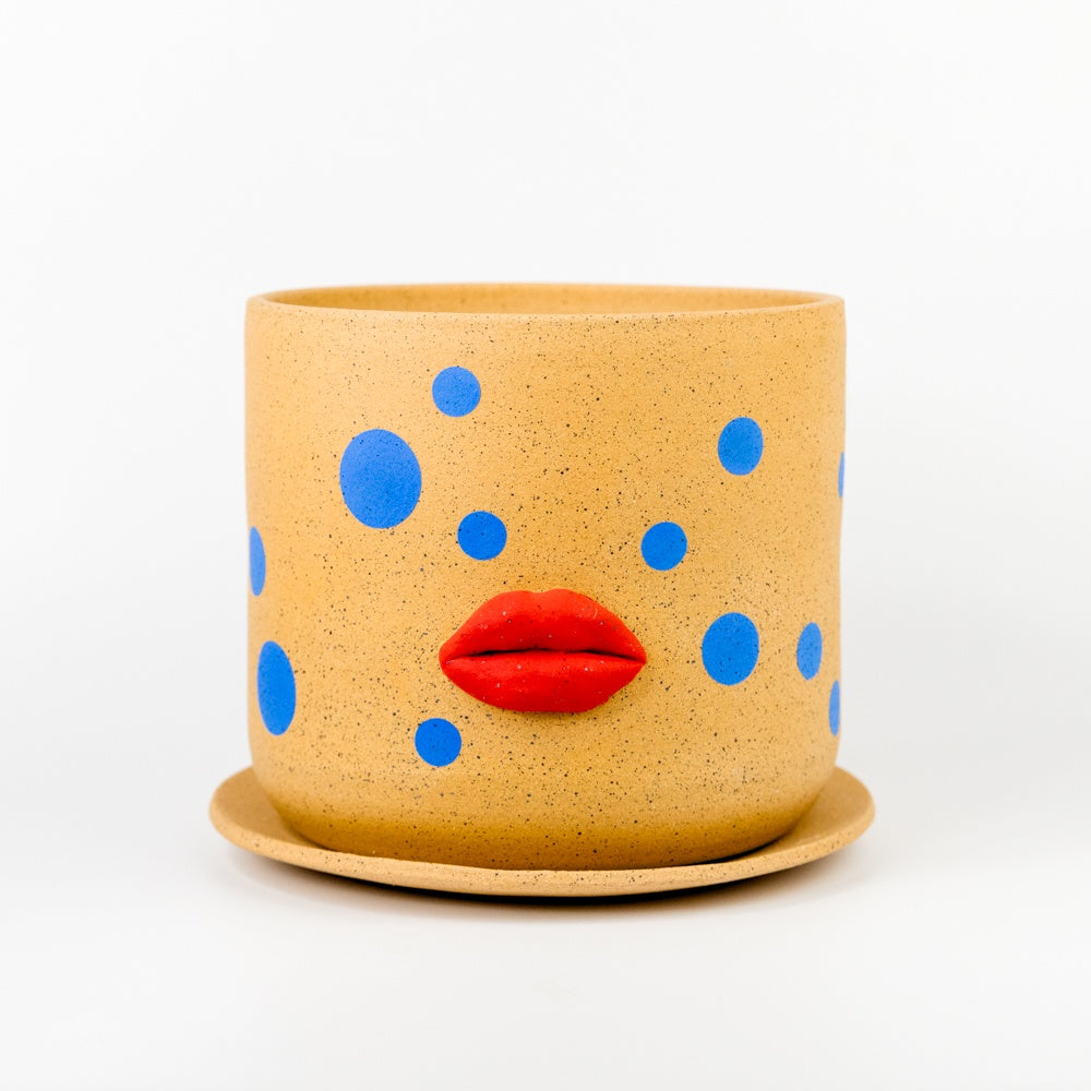 Bowl Cut Ceramics Polka Dot Lip Planter  6 inches