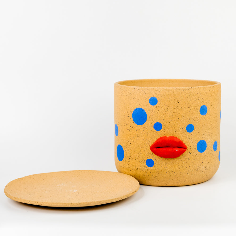 Bowl Cut Ceramics Polka Dot Lip Planter  6 inches