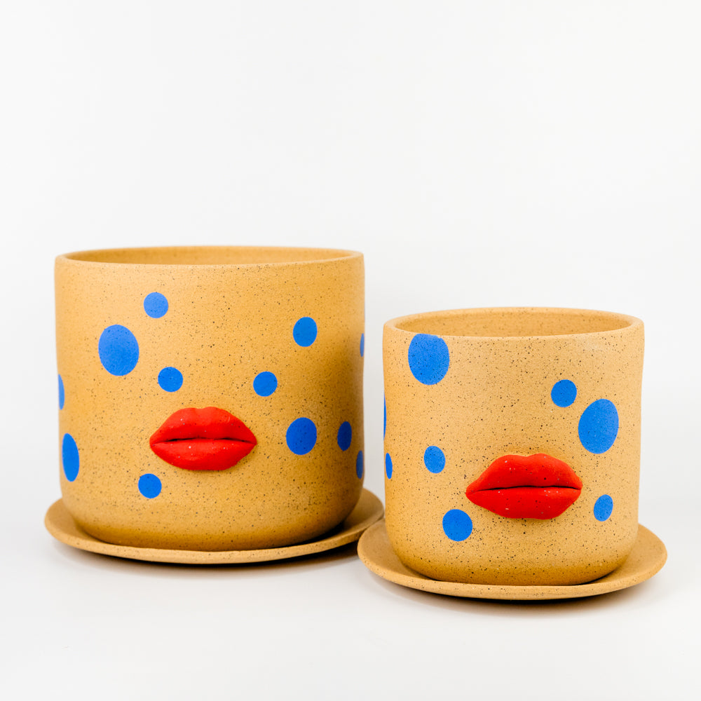 Bowl Cut Ceramics Polka Dot Lip Planter  6 inches and  inches