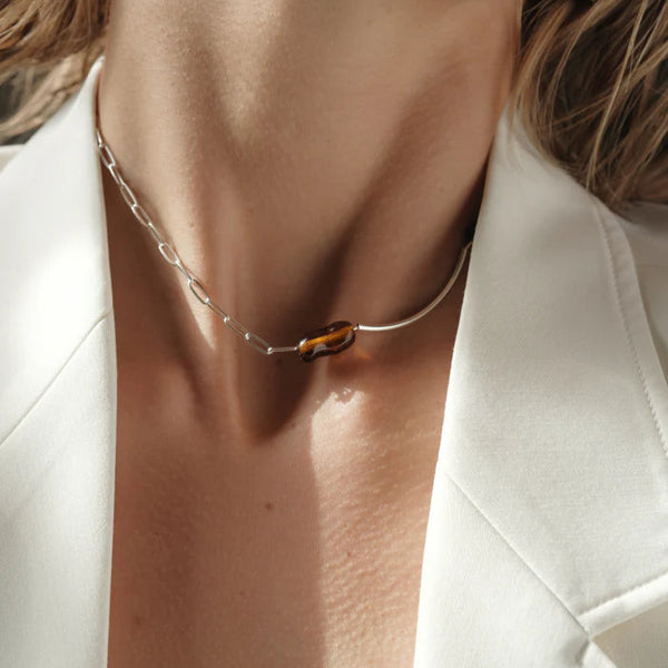 Still Necklace - Sterling Silver, Brown Multi