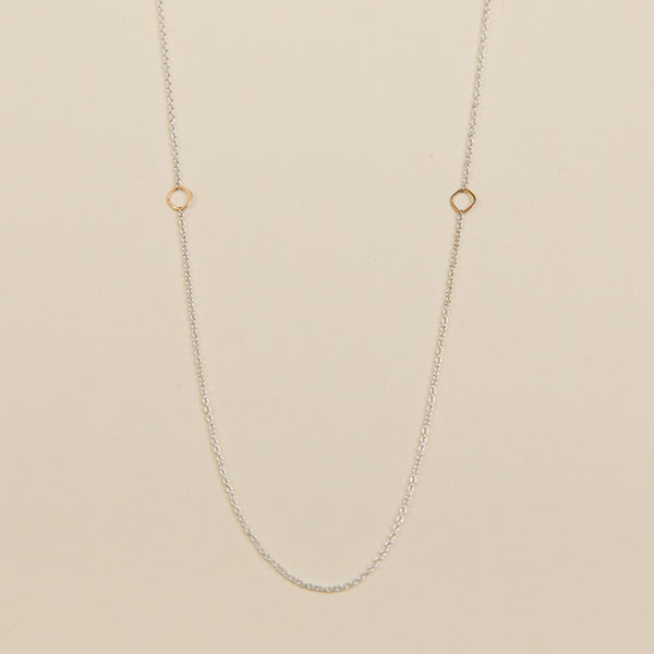 Delicate Chain Necklace - Silver Chain with Yellow Gold Squares by Colleen Mauer Designs