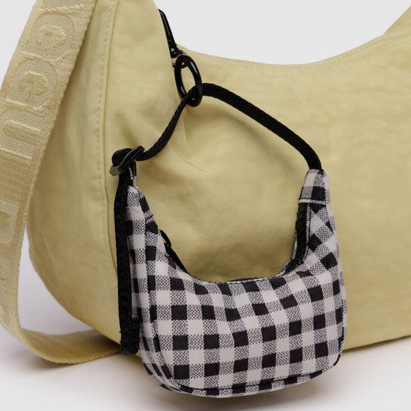 Crescent Bag Charm - Black & White Gingham styled