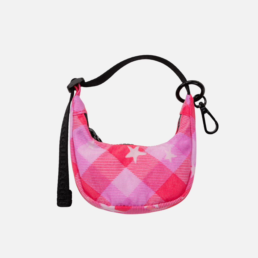 Crescent Bag Charm - Pink Star Plaid