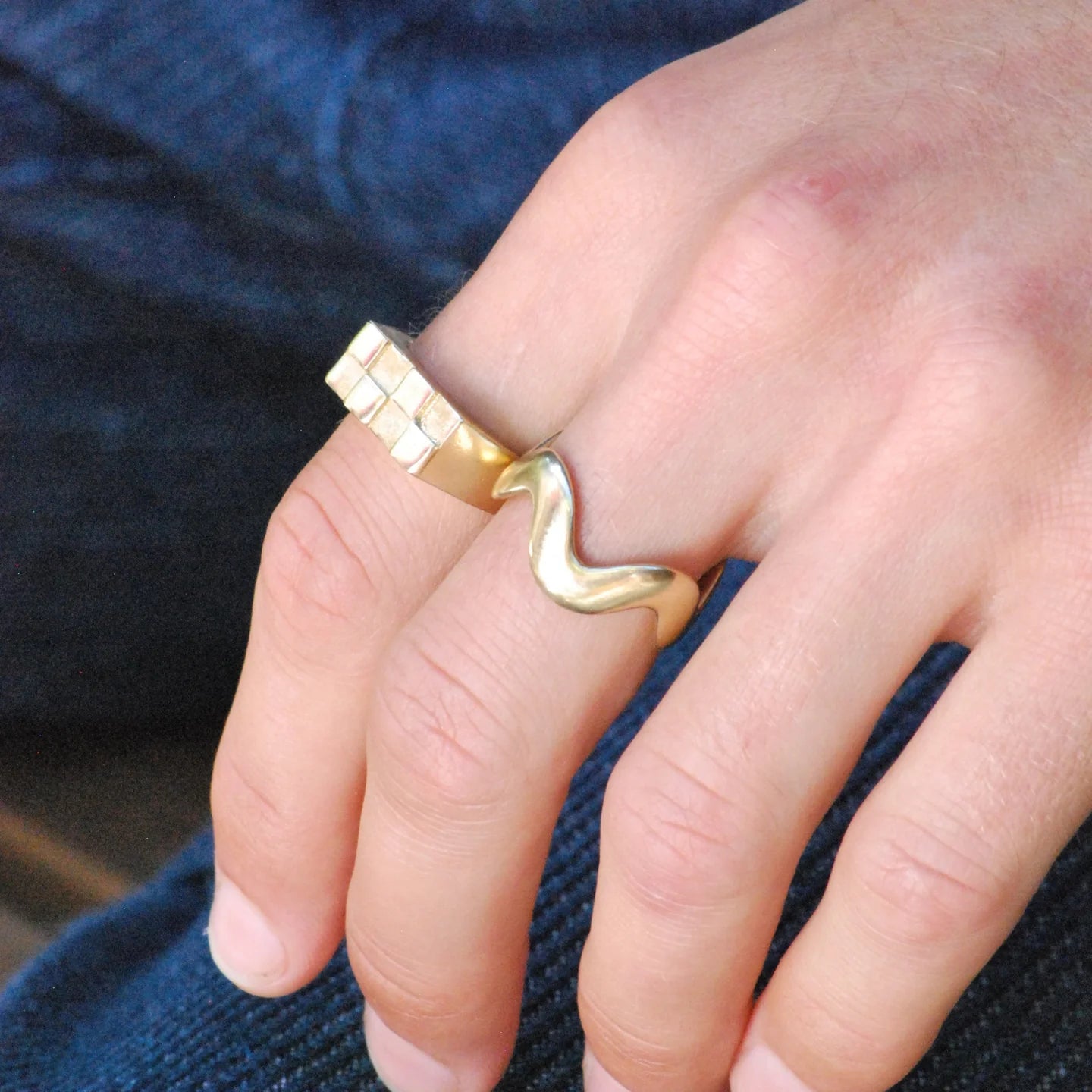 Checkerboard Signet Ring on model