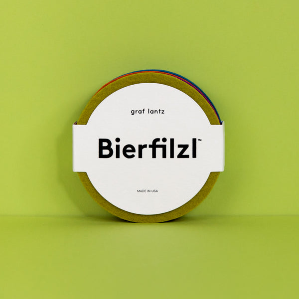 Graf Lantz Beirfilzl Round Coasters in Electric, packaged