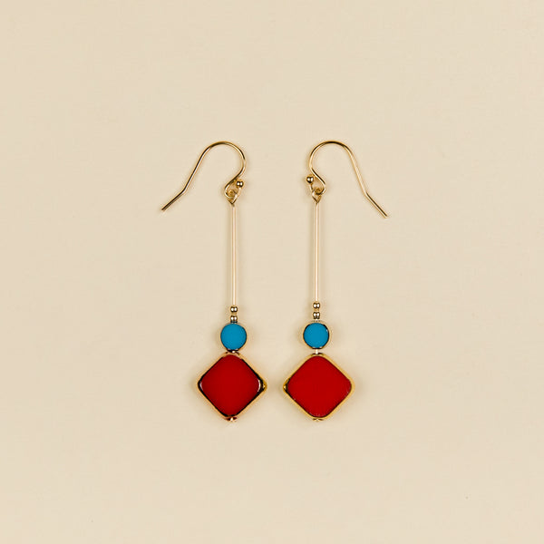 Deco Double Drop Earrings - Blue and Red by Jessica Davies
