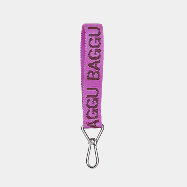 Pink keychain with 'BAGGU' branding on a white background