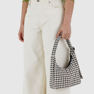 Mini Nylon Shoulder Bag - Black & White Gingham lifestyle