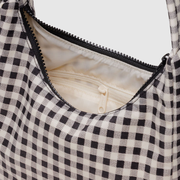 Mini Nylon Shoulder Bag - Black & White Gingham interior detail