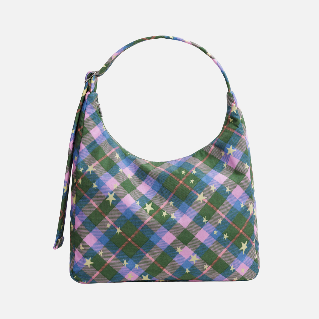 Nylon Shoulder Bag - Green Star Plaid