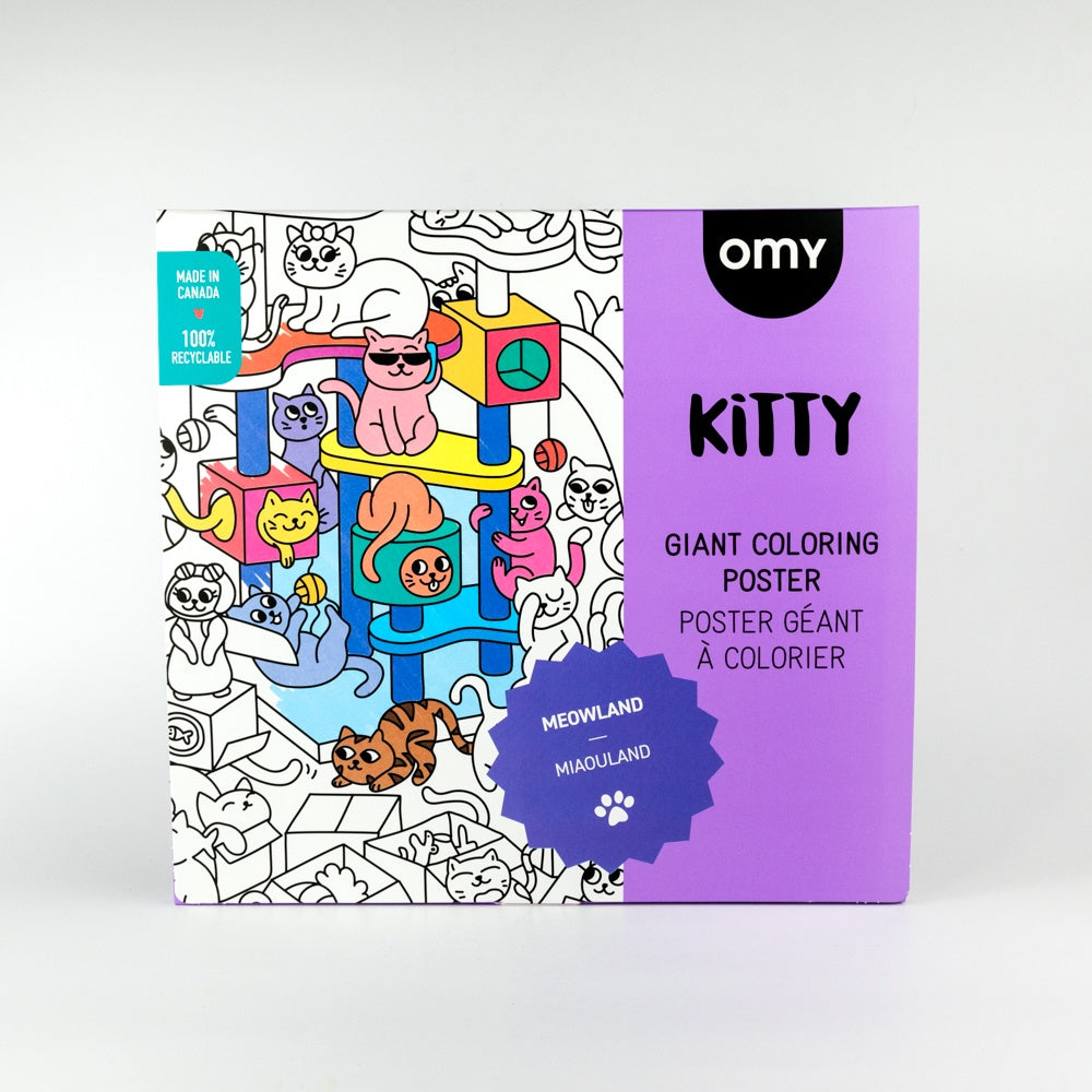 OMY Kitty giant coloring poster packaging with colorful cat illustrations on a white background