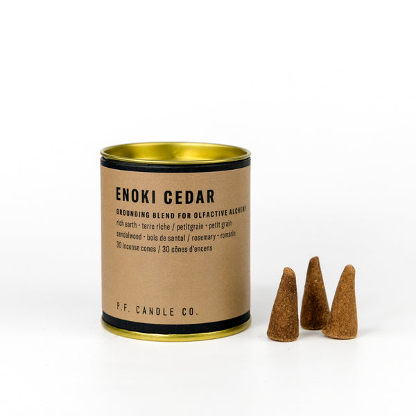 PF Candle Wood Incense Cones in Enoki Cedar