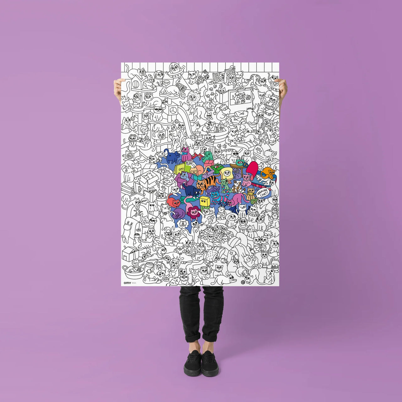 OMY Kitty giant coloring poster packaging with colorful cat illustrations on a white background