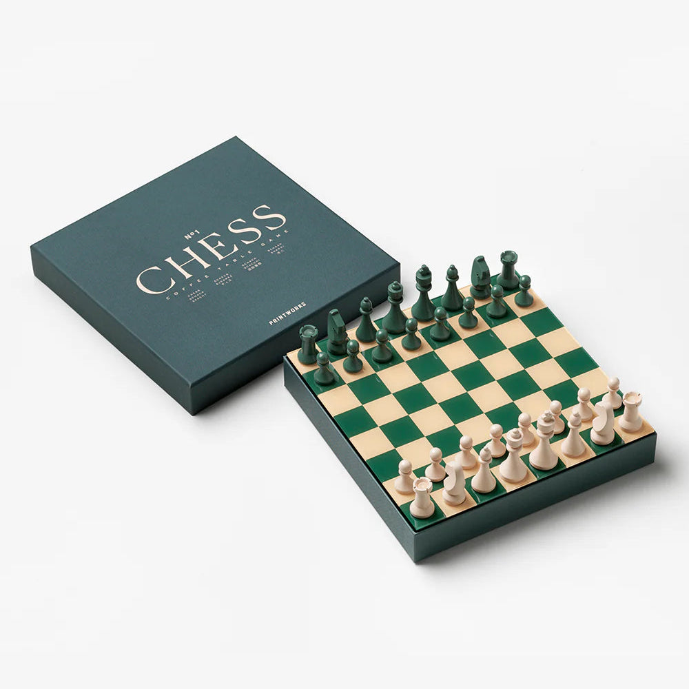 Chess set with pieces and board on a white background