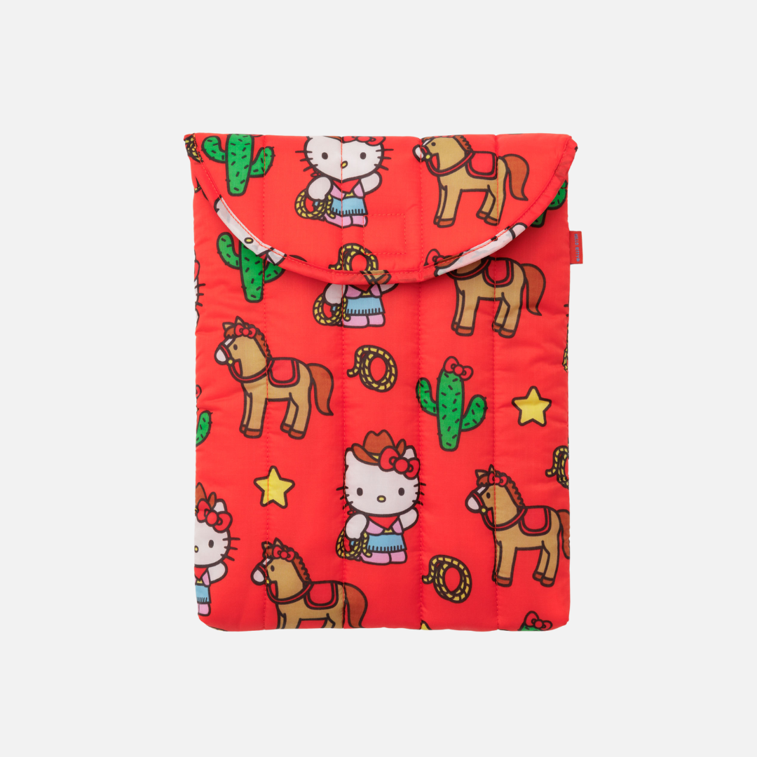 Red pouch with Hello Kitty and horse pattern on a white background