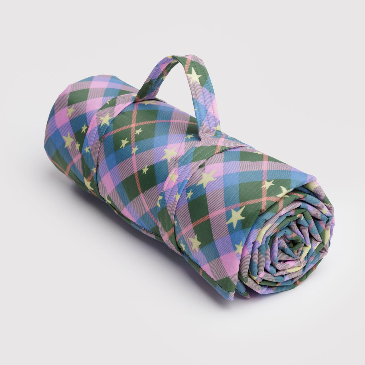 Puffy Picnic Blanket - Green Star Plaid
